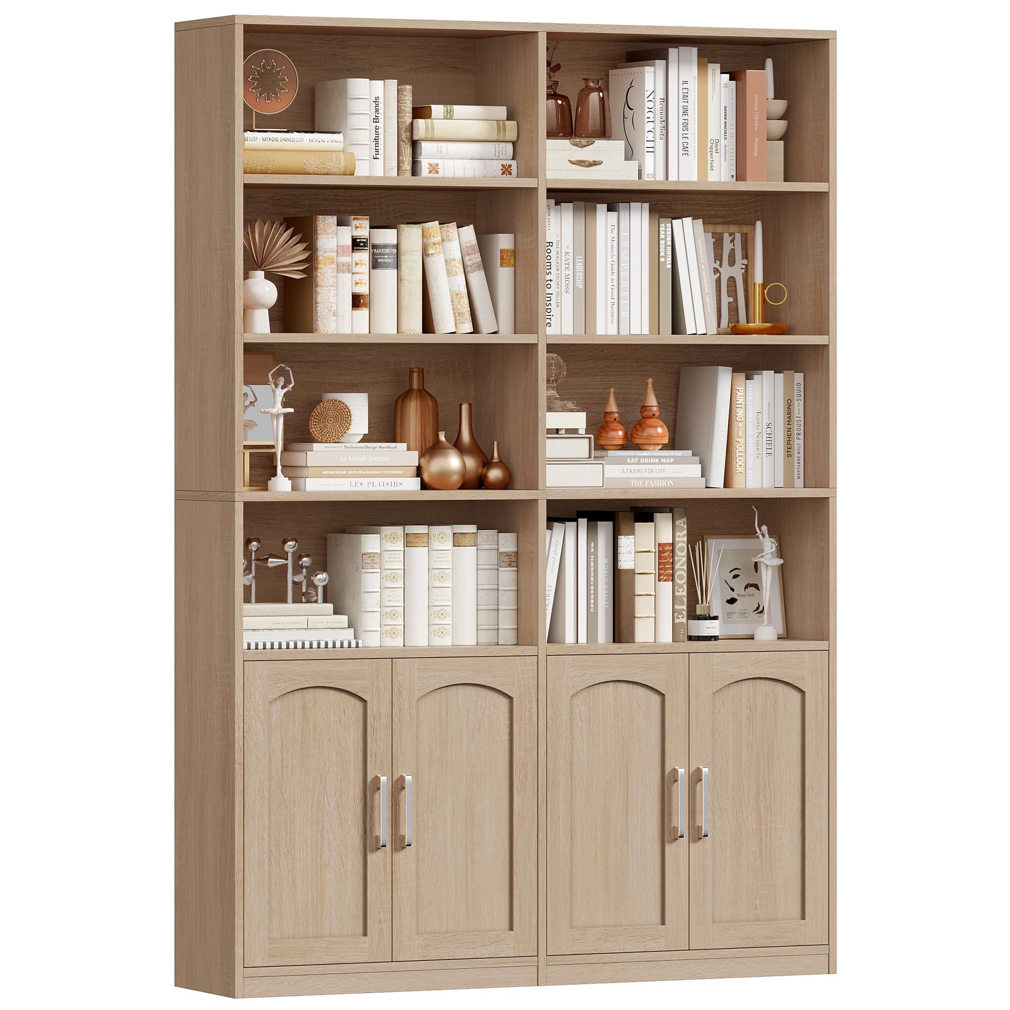 FirFurd 185,5 cm Bücherregal Bücherschrank mit Türen Regal 12 Fächern Vitrinenschrank Standregal Hochschrank für Wohnzimmer Büro Küche 115 x 27 x 185,5 cm Eiche