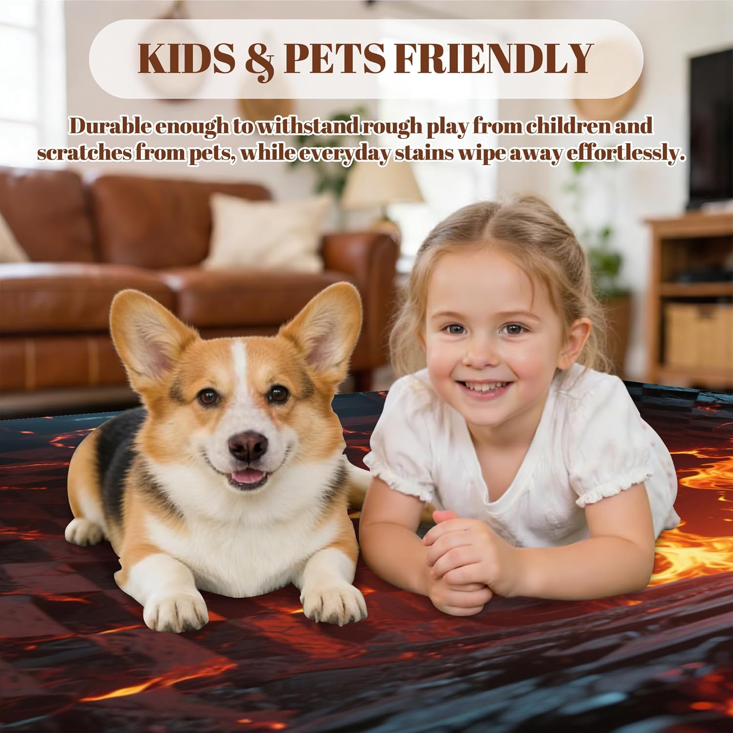 Lava 3D Illusion Rug 2'x3' for Kitchen Bathroom Entryway Non-Slip Man Cave Area Rug 3D Realistic Rock Cave Doormat Realistic Flames & Cracked Rock Floor Mat Visual Deep Pit Home Decor Rugs