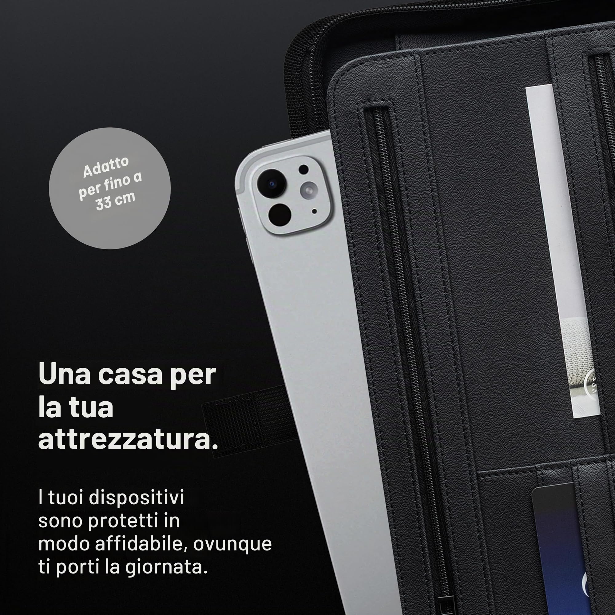 Vebon® Cartella portadocumenti formato A4, grande, New York, in pelle vegana, chiusura lampo, portablocco e tasca per laptop, spazio extra, blu