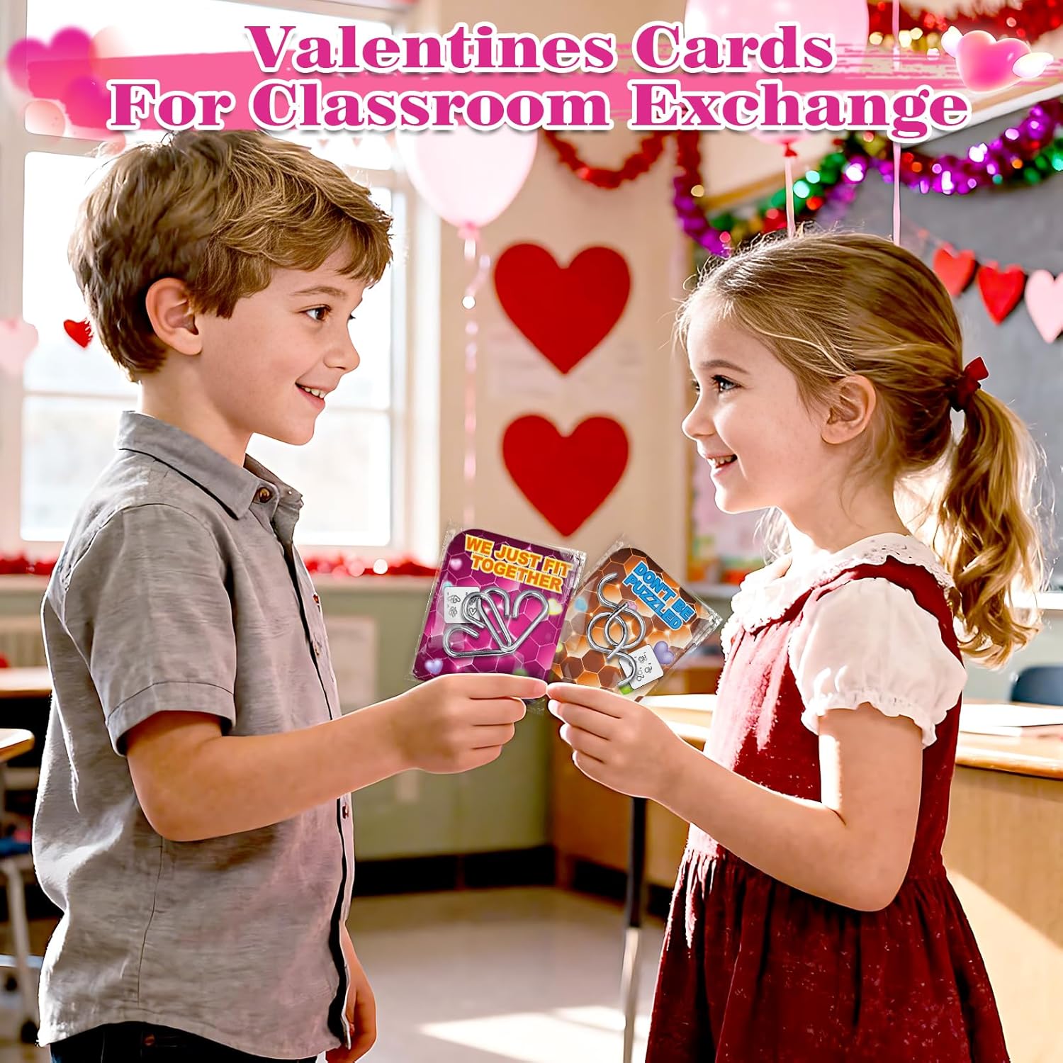 AuroTops 24 Pack Valentine Cards for Kids with Metal Brain Teaser Puzzles,Kids Valentines Day Gifts for School,Valentines Day Party Favors,Classroom Exchange Gift,Fidget Toys Bulk,Classroom Prizes