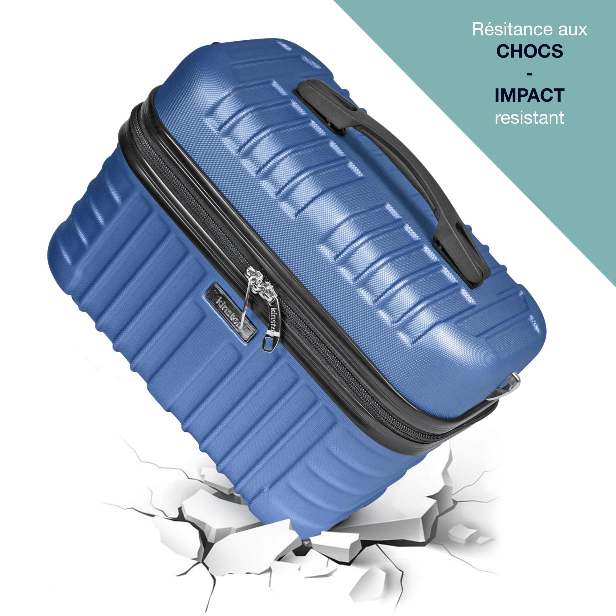 KINSTON Beauty Case Rigido con Tracolla – Borsa da Toilette da Viaggio Donna – Grande Capacità – Scatola Porta Trucco – 32 x 24 x 19 cm – con Manico - Blu scuro