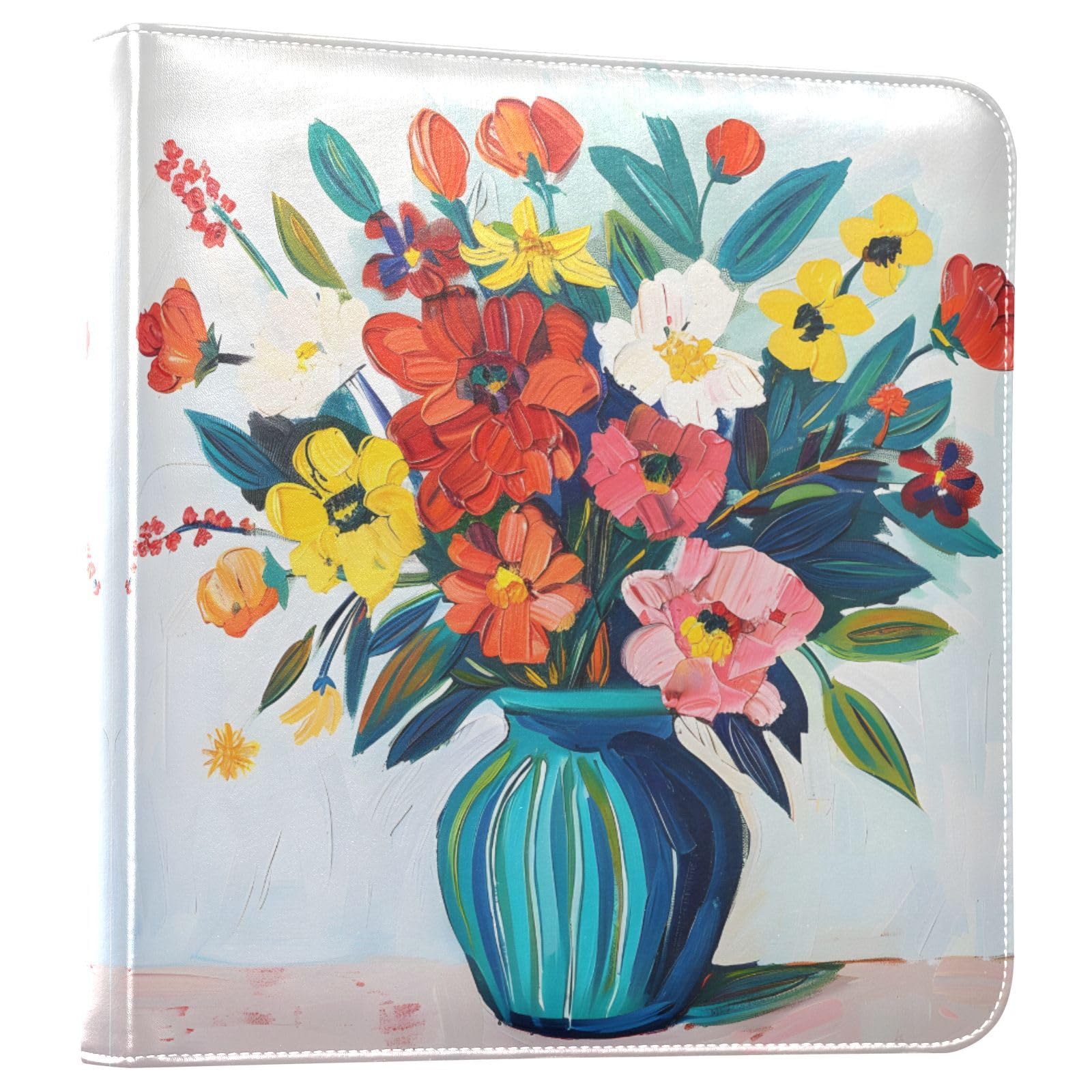 JIPONI Colorful Pot Flowers Large Photo Album, DIY Leather Cover Scrapbook Albums for 4x6 5x7 6x8 Pictures, Self Adhesive Memory Book for Wedding, Baby, Family