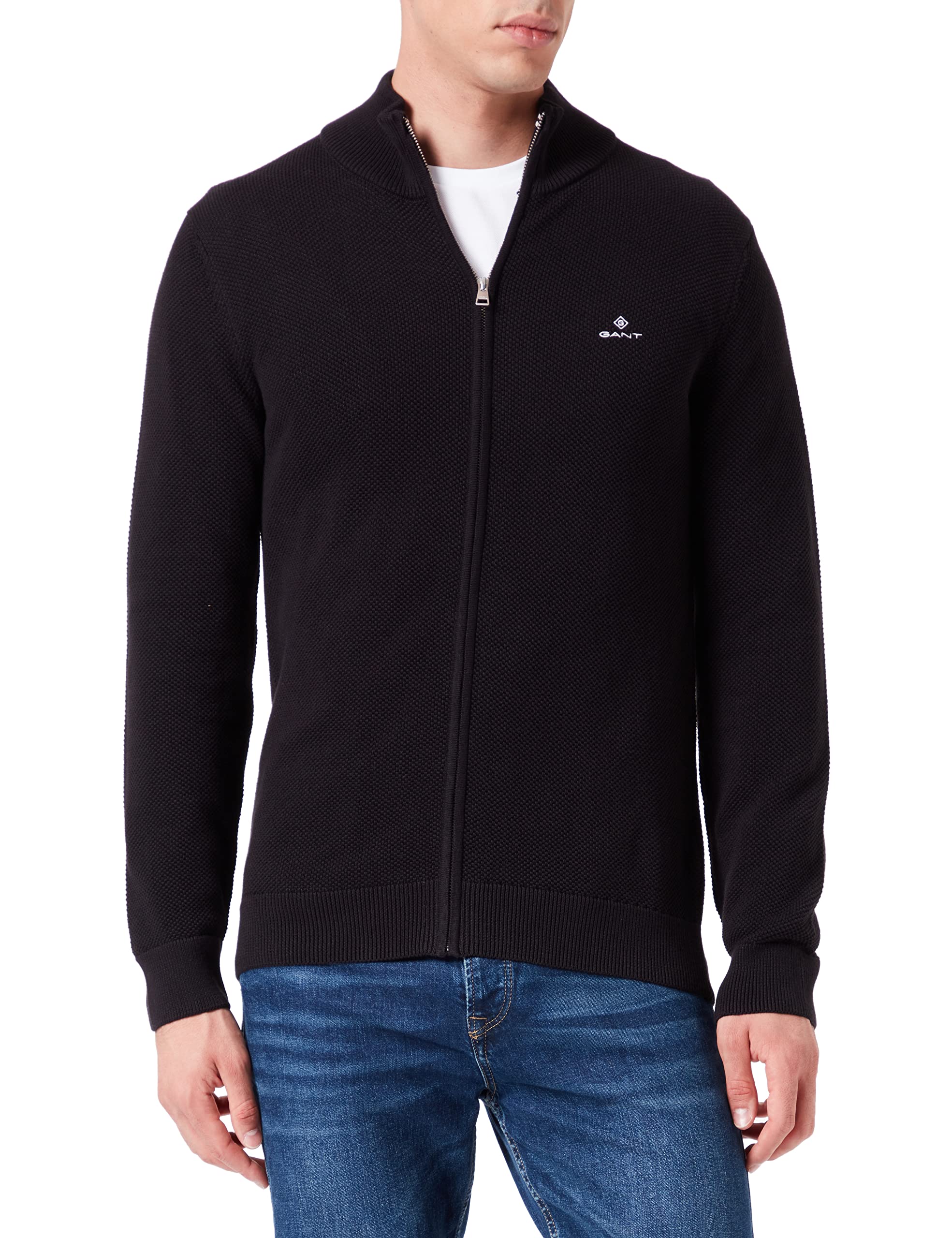 Gant Herren Cotton Pique Zip Cardigan Strickjacke (1er Pack)
