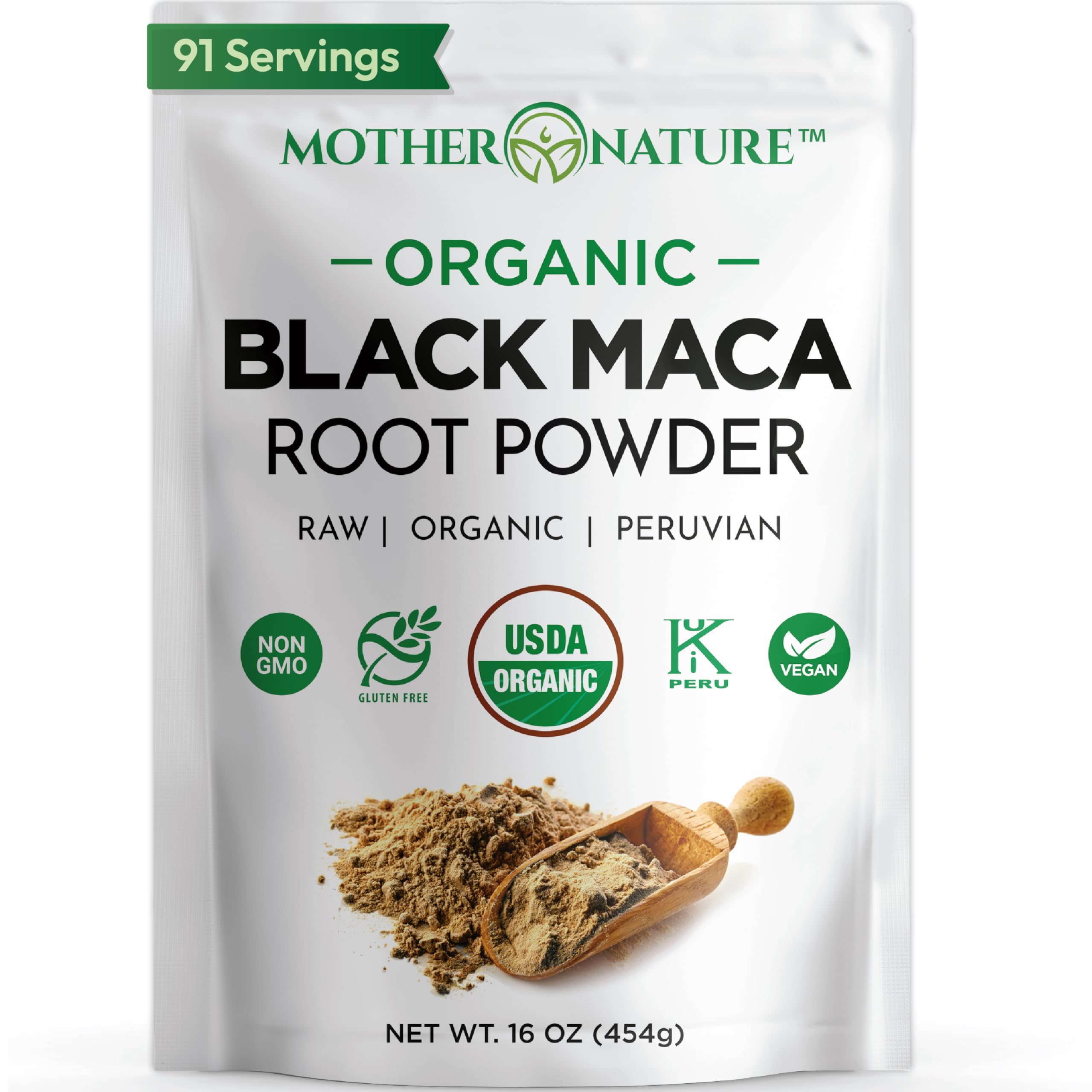 Black Maca Root Powder - Organic Peruvian Maca for Men - Strength, Endurance & Performance Support - Raw, Non-GMO, USDA Certified - 16oz Bulk Supply