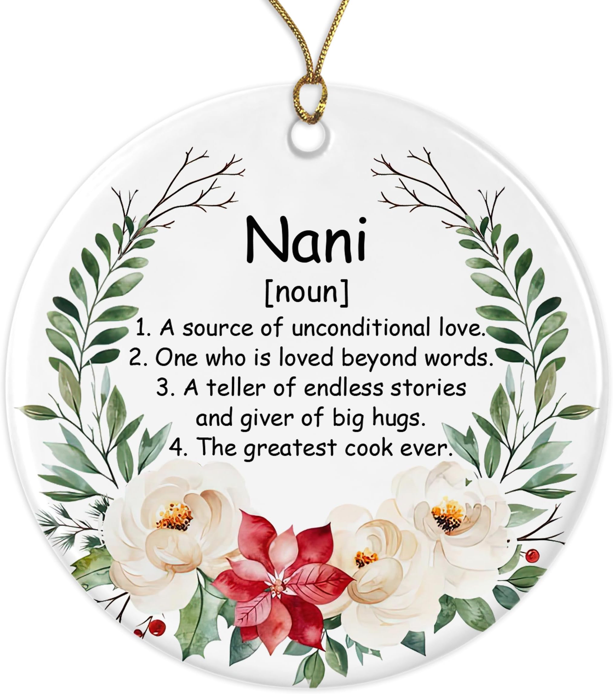 GavinsDesigns Nani Noun Ornament, Family Definition, Nani Definition Ornament, Christmas Ornament for Nani, Nani Gifts, Chirstmas Tree Ornament Printed on Both Sides, White