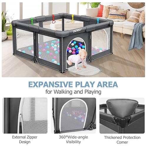 Miniatura 4 de OCATO Corralito para bebés valla portátil para patio de juegos para bebés con base antideslizante para bebés y niños pequeños corralitos de juegos
