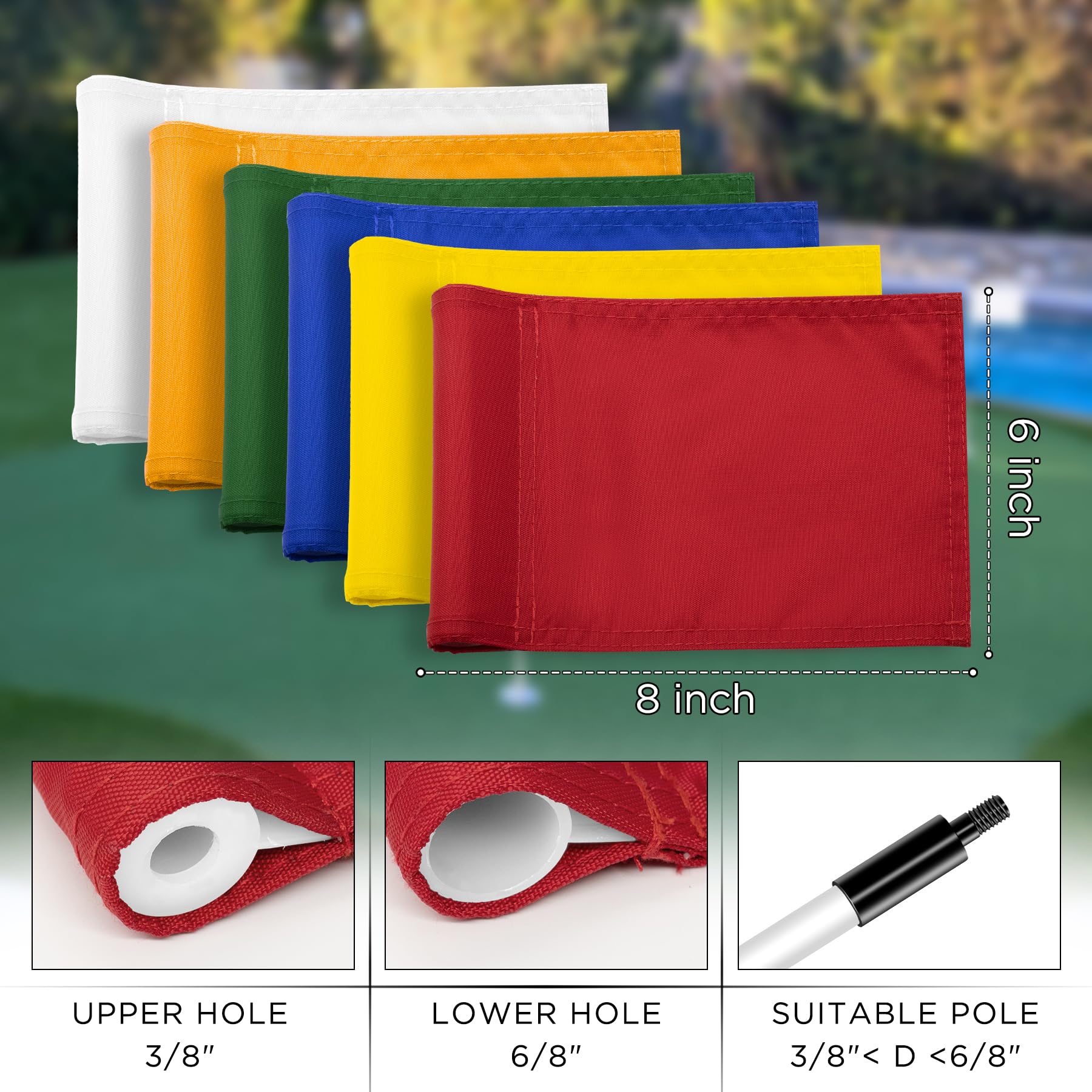 Bandera de golf Kingtop, banderas de golf verdes, banderas de nailon macizo, banderas verdes de golf, interior al aire libre, patio, jardín, portátil, objetivo de golf (8" x 6", juego de 6)