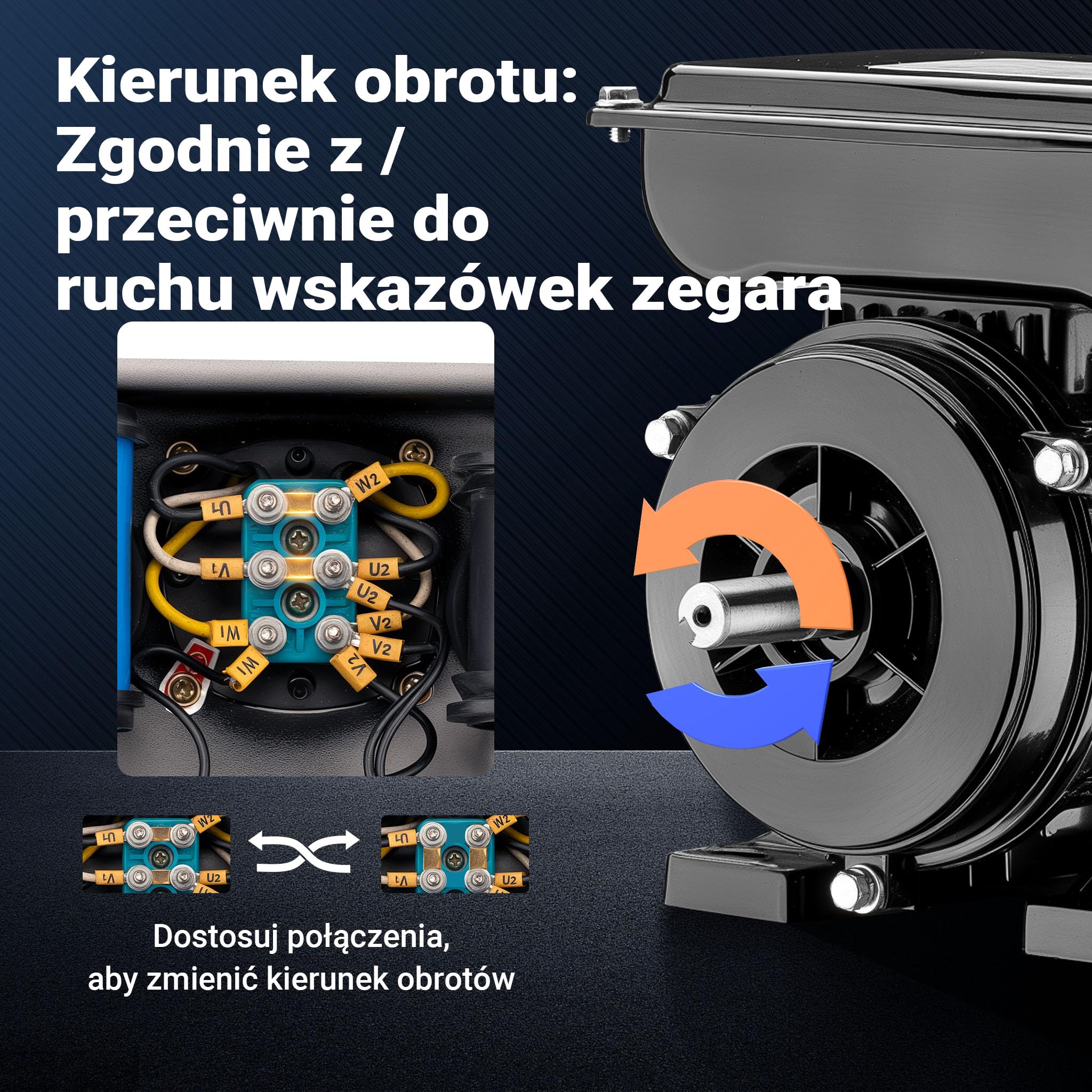Wiltec Jednofazowy silnik elektryczny, 4-biegunowy 0,37 kW (0,5 KM), obudowa aluminiowa, silnik indukcyjny 1400 obr/min