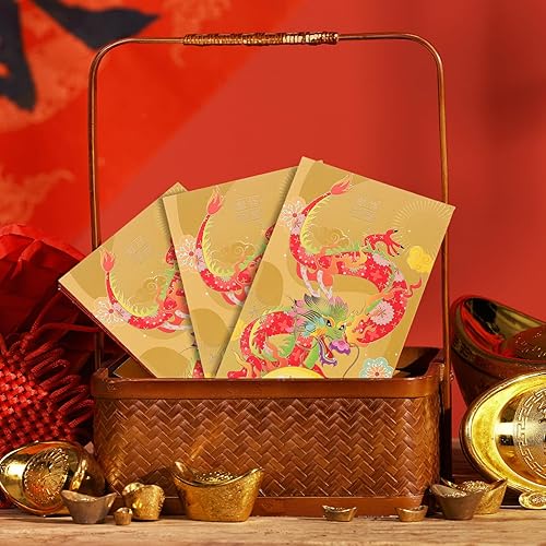 Miniatura 8 de Didiseaon Sobres lindos 2024 rojo Año del Dragón s 6 piezas chino Hong Bao Lai See Money Pocket Lucky Red Paquetes para Festival de Primavera Año