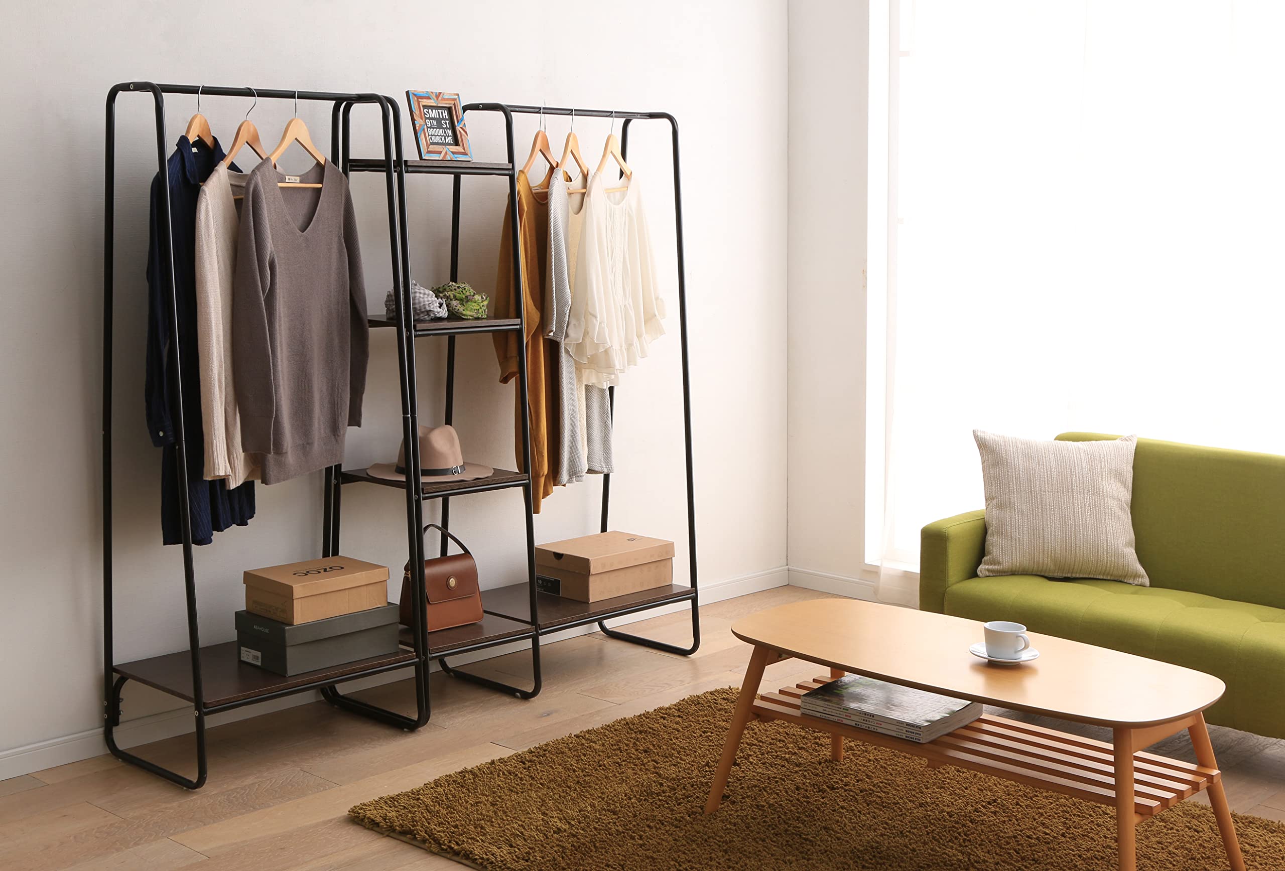 Iris Ohyama Perchero metálico, con 1 Estante, Negro, Diseño Moderno, Marco Resistente, Antideslizante, para Dormitorio, Estudio, Armario, Ropa y zapatos, Secado, Montaje fácil, PI-B1