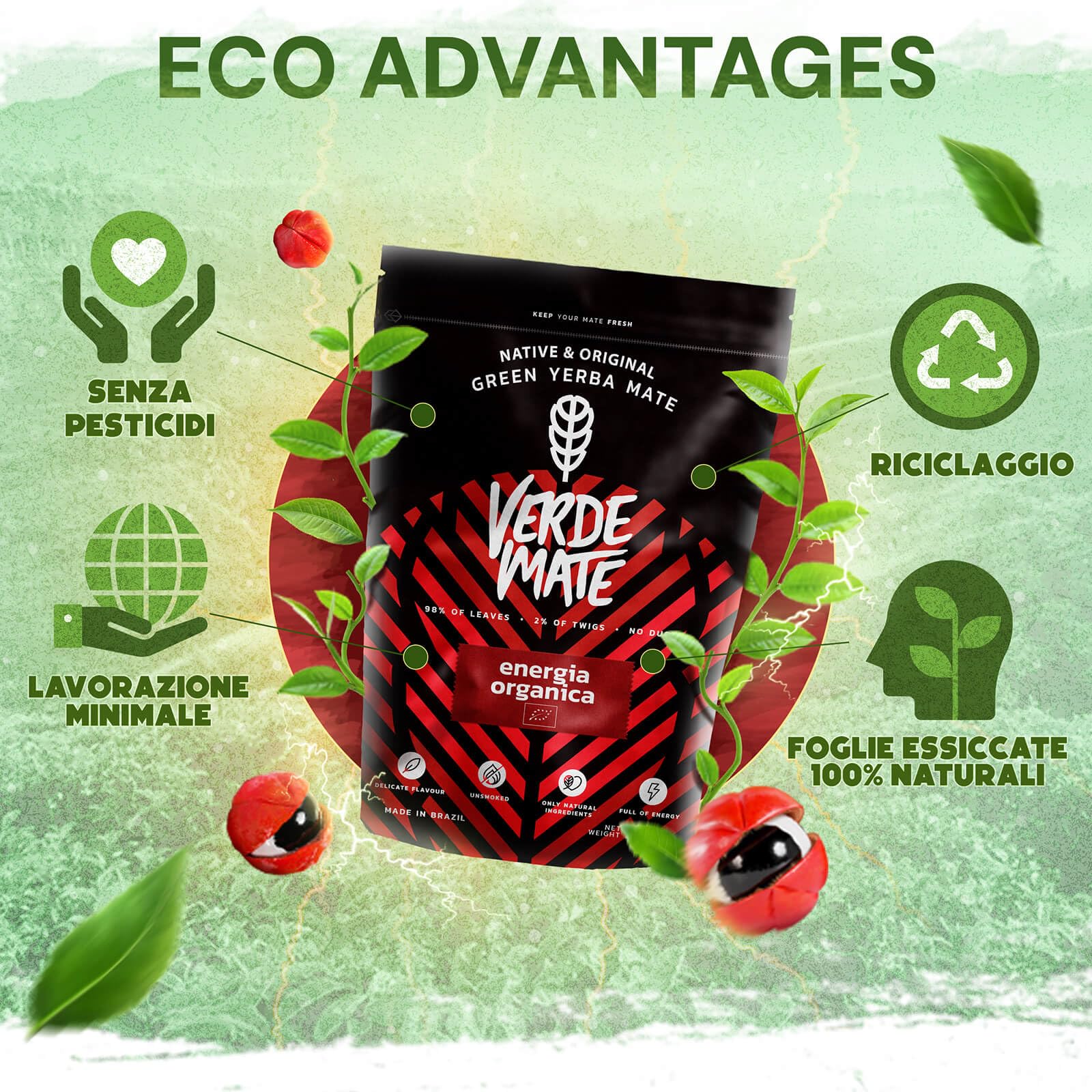 Verde Mate Green Orgánica Energia Guarana 500 g | Yerba Mate con Guaranà Biologico | Infuso Brasiliano Ricco di Gusto | Altissima Qualità Naturale