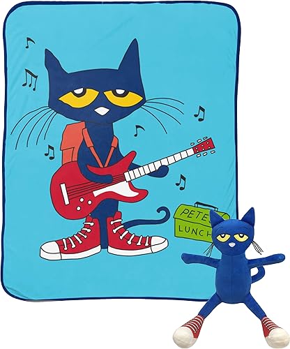 Jay Franco Pete The Cat Rock Out Mini Pillow Buddy y juego de manta de 46 x 60 pulgadas, juego de manta súper suave para niños de 2 piezas