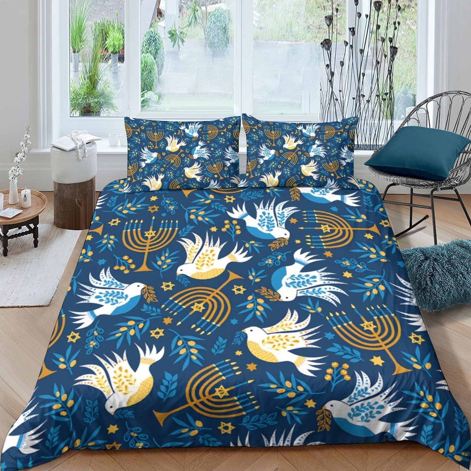 Housse de couette oiseaux 3D super king size 260x220 parure lit microfibre