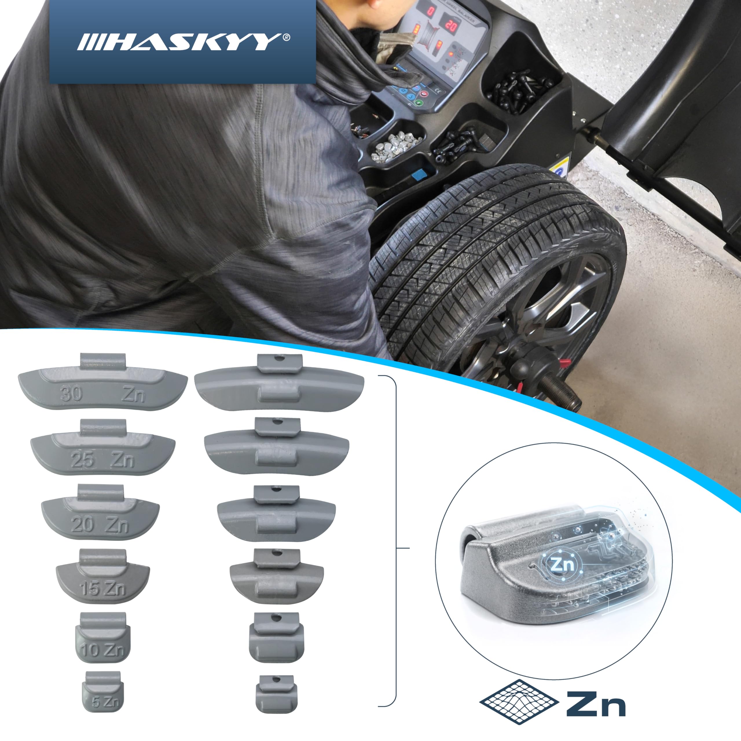 HASKYY 225 Contrappesi assortiti da 5 a 30g per equilibratura ruote in ferro auto compreso l'organizzatore/scatola di assortimento