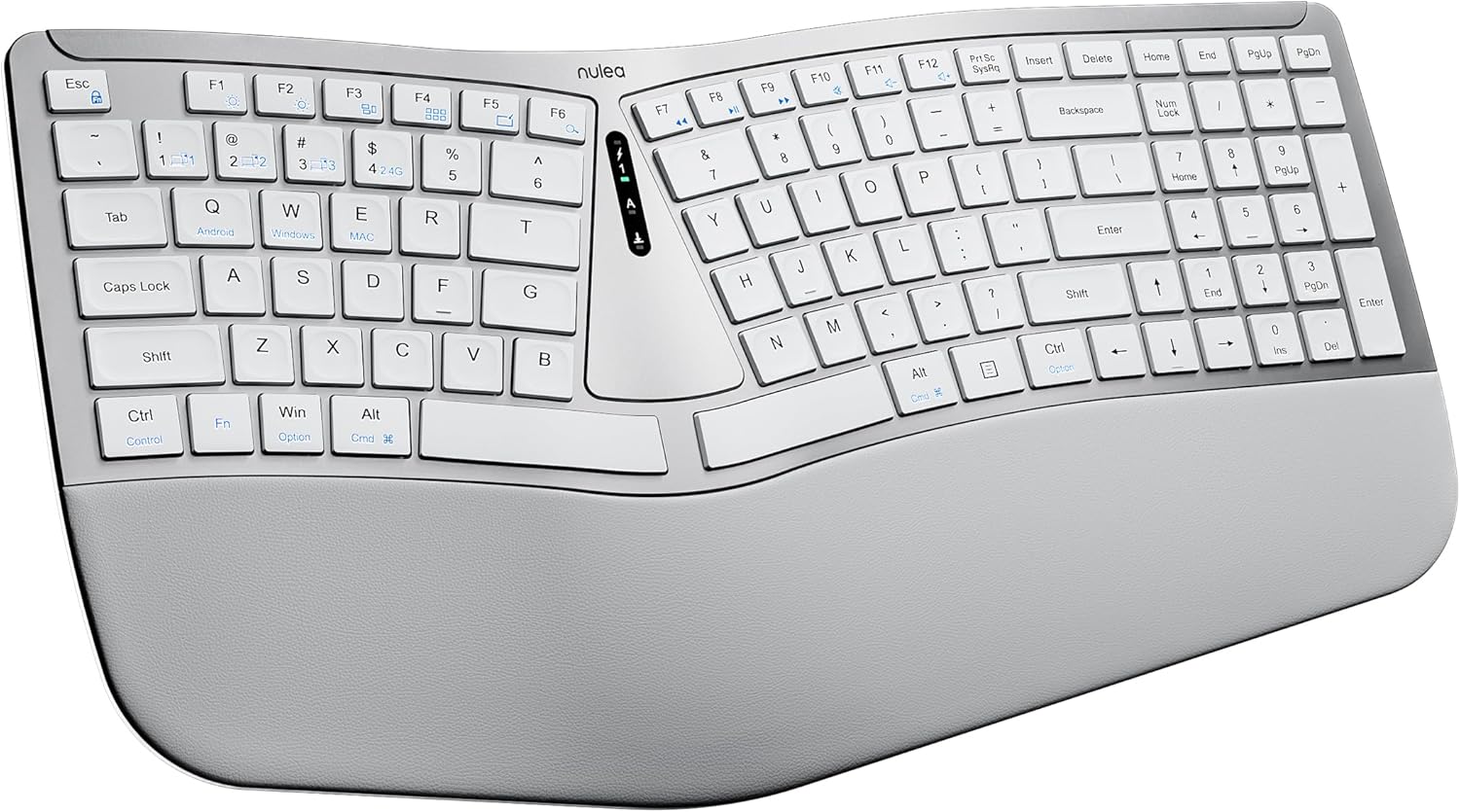 Nulea RT07B Wireless Ergonomic Keyboard - Split Keyboard, Wrist Rest, Natural Typing, Bluetooth and USB Connectivity, USB-C Rechargeable,Compatible with Windows Mac (Silver White)