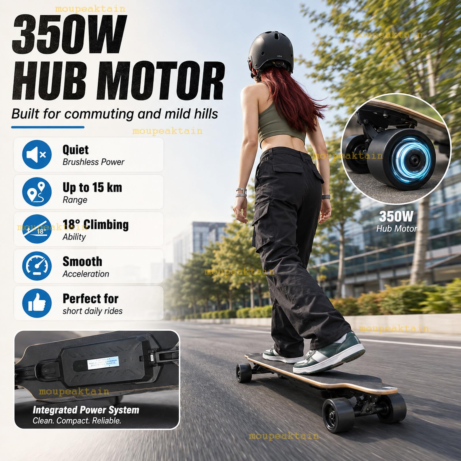 Elektryczna deskorolka dla dorosłych z pilotem, elektryczna longboard 350 W, 4 prędkości, do 25 km/h, zasięg 15 km, przenośna deskorolka elektryczna z uchwytem do kampusu i miasta