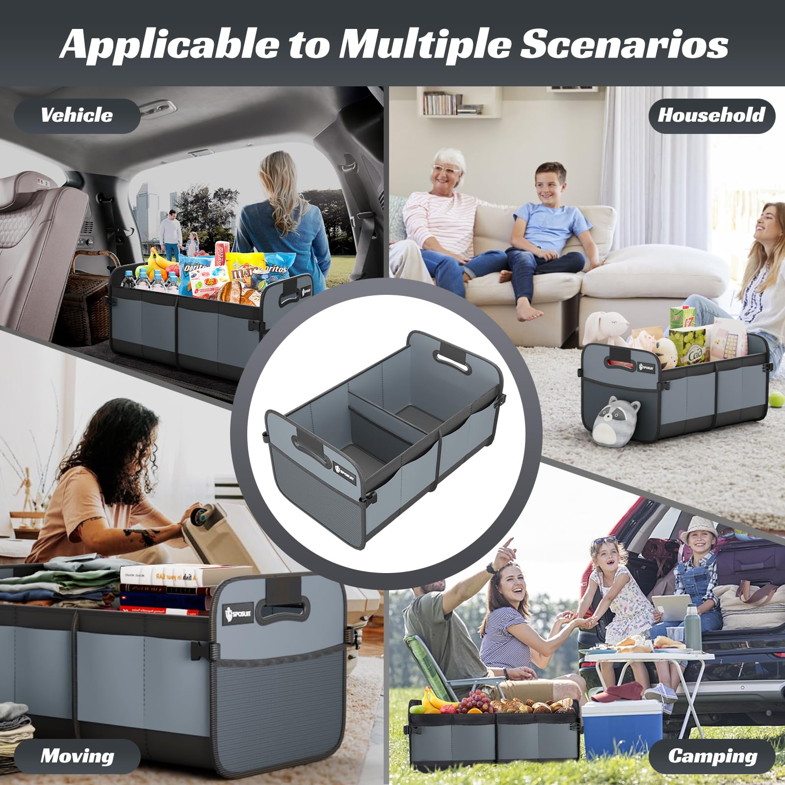 Sposuit Organizador de maletero para coche, plegable, 70 L, con 11 bolsillos y asas reforzadas, organizadores de maletero para SUV para carga de comestibles (gris)