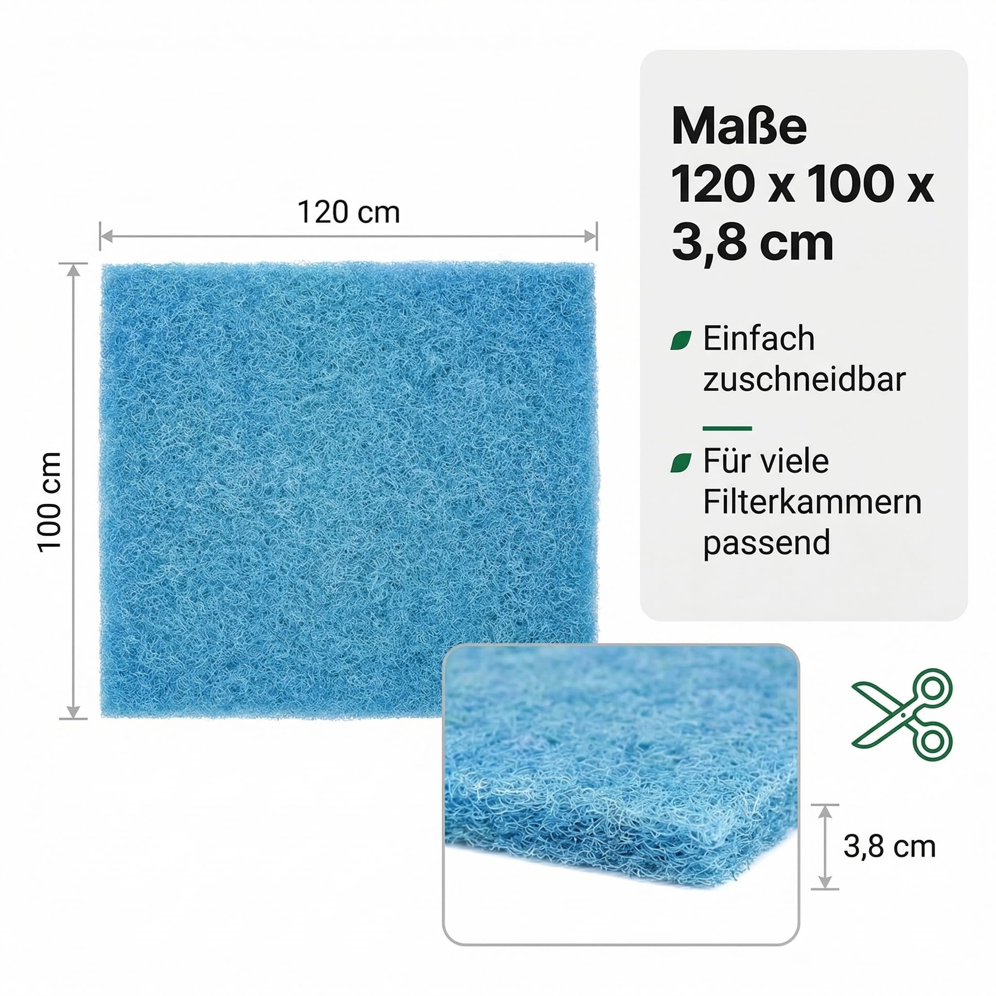 Pondlife Japanmatte Filtermatte für Teichfilter, grob, 120 x 100 x 3,8 cm, Nylon Blau, zuschneidbar