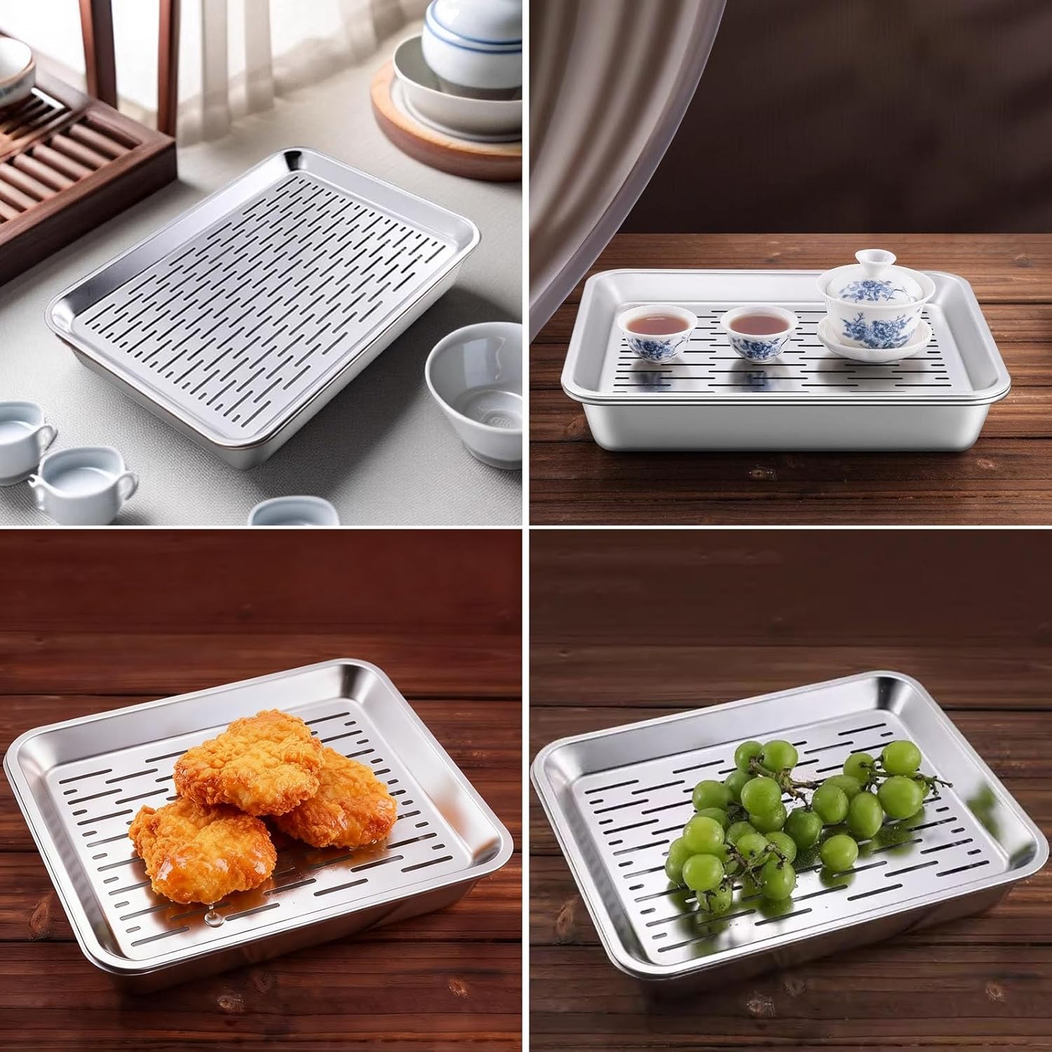 Metal Drip Tray, Stainless Steel Dish Drying Tray, Oil Drip Pan Dishwasher Pan Large Capacity for Coffee Table, Tea Table, Reception Room(27x21x5 cm/11x8x2 in)