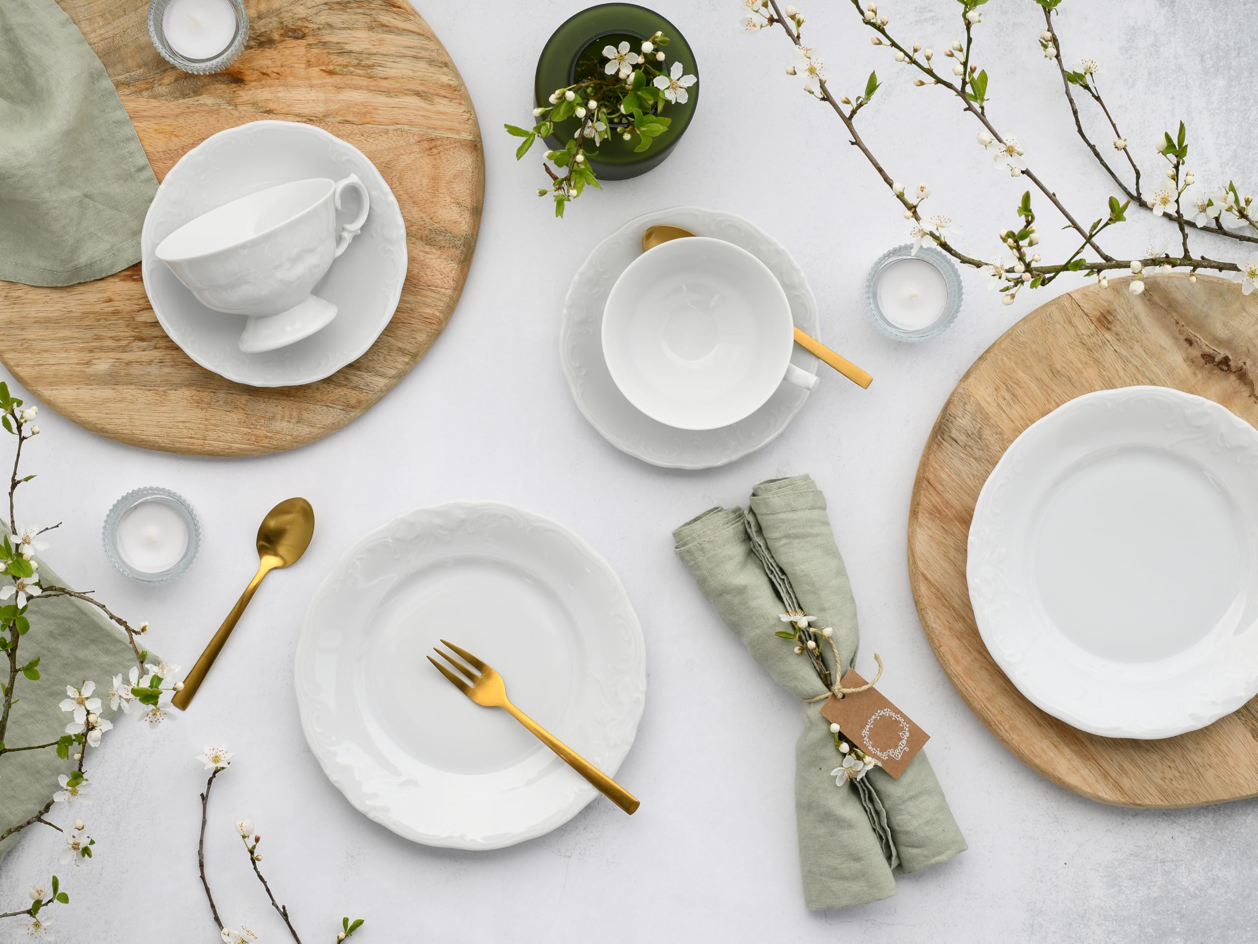 CreaTable, 24622, seria Frederike biały, 18-częściowy zestaw naczyń dla 6 osób, porcelanowy serwis do kawy, nadaje się do mycia w zmywarce i używania w kuchence mikrofalowej, wyprodukowano w Europie