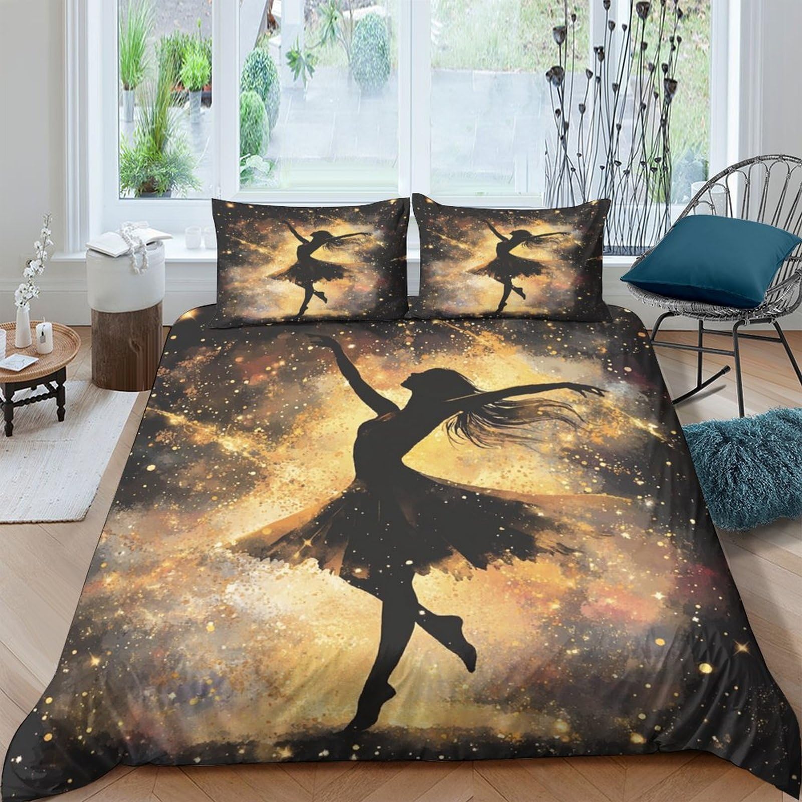 Ctjqhvkz Style-3 3D Printed Ballerina Silhouette Fitted Sheet Microfiber Black Gold Art Bed Cover For Bedroom Dorm Mattress Protection Decor Single（135X200cm）