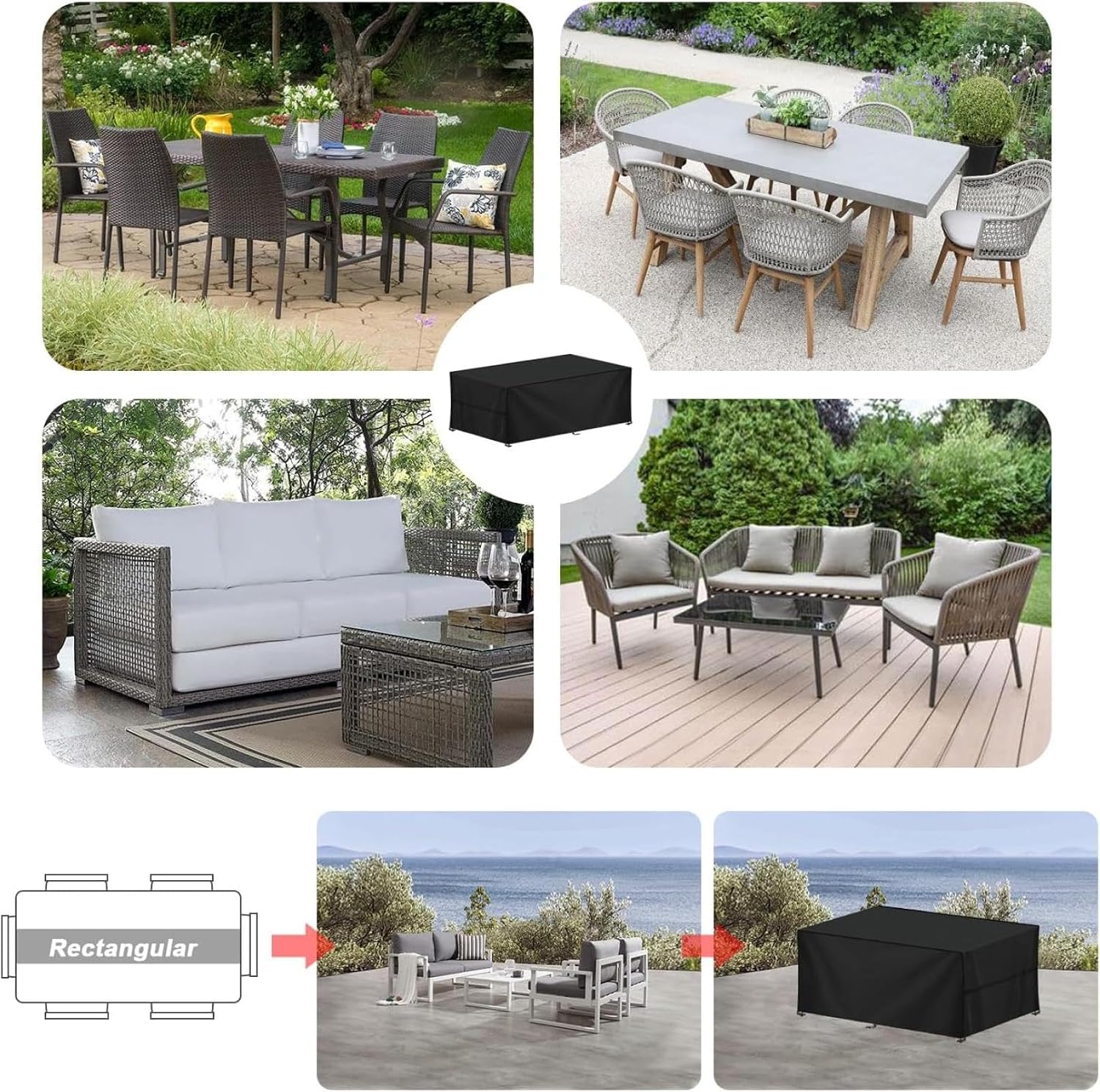 Patio Furniture Covers, Outdoor Rectangular Table and Chair Set Cover, Outdoor Sectional Couch Cover Waterproof, Heavy Duty Lawn Outdoor Patio Furniture Set Covers 94" Lx55 Wx33 H
