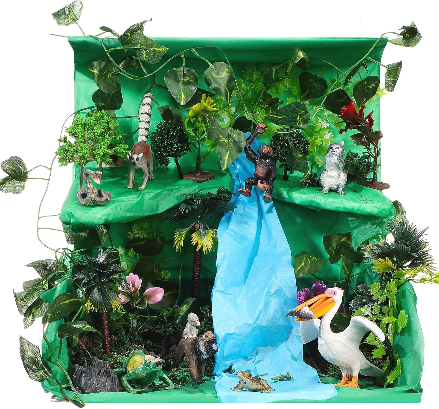 Silipull 36 Pcs Rainforest Animal Diorama Project Set
