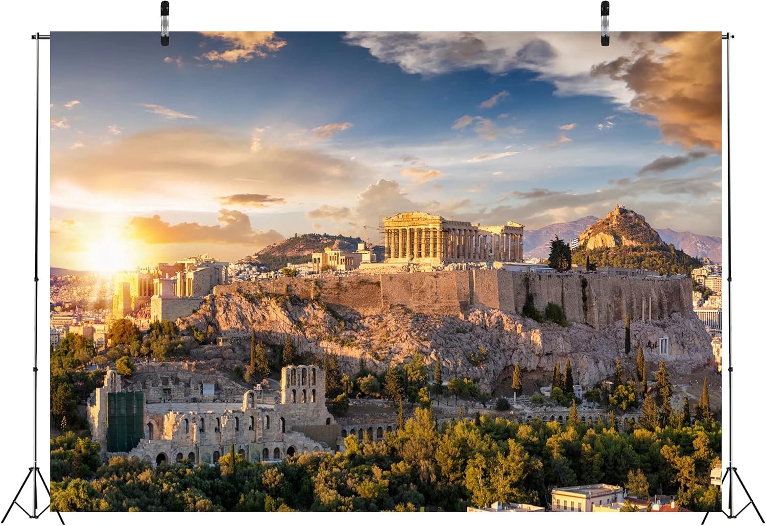 20x10ft Fabric Greek Backdrop Ancient Acropolis Parthenon Temple Column Pictures Photography Background Tapestry Greece Mythology Party Decorations Birthday Party Roman Photo Poster Banner
