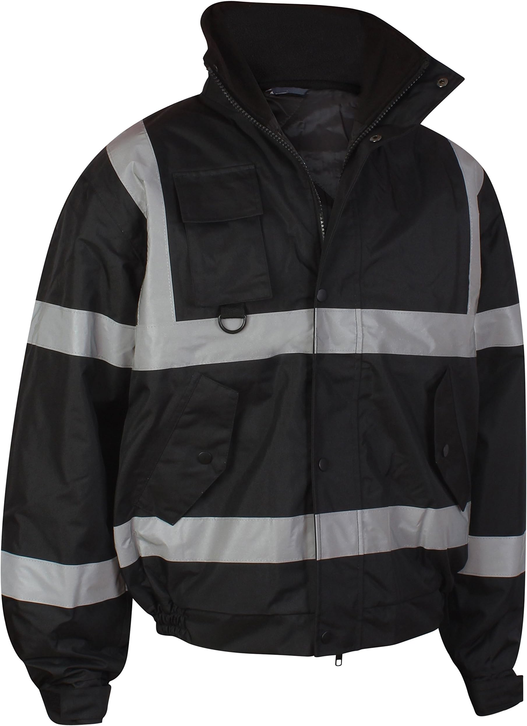 Mamanji Hi Vis Viz Security Safety Bomber Jacket Construction Storm Padded Waterproof Road Works Fluorescent Flashing EN471 Concealed Hood Quilted High Visibility Reflective