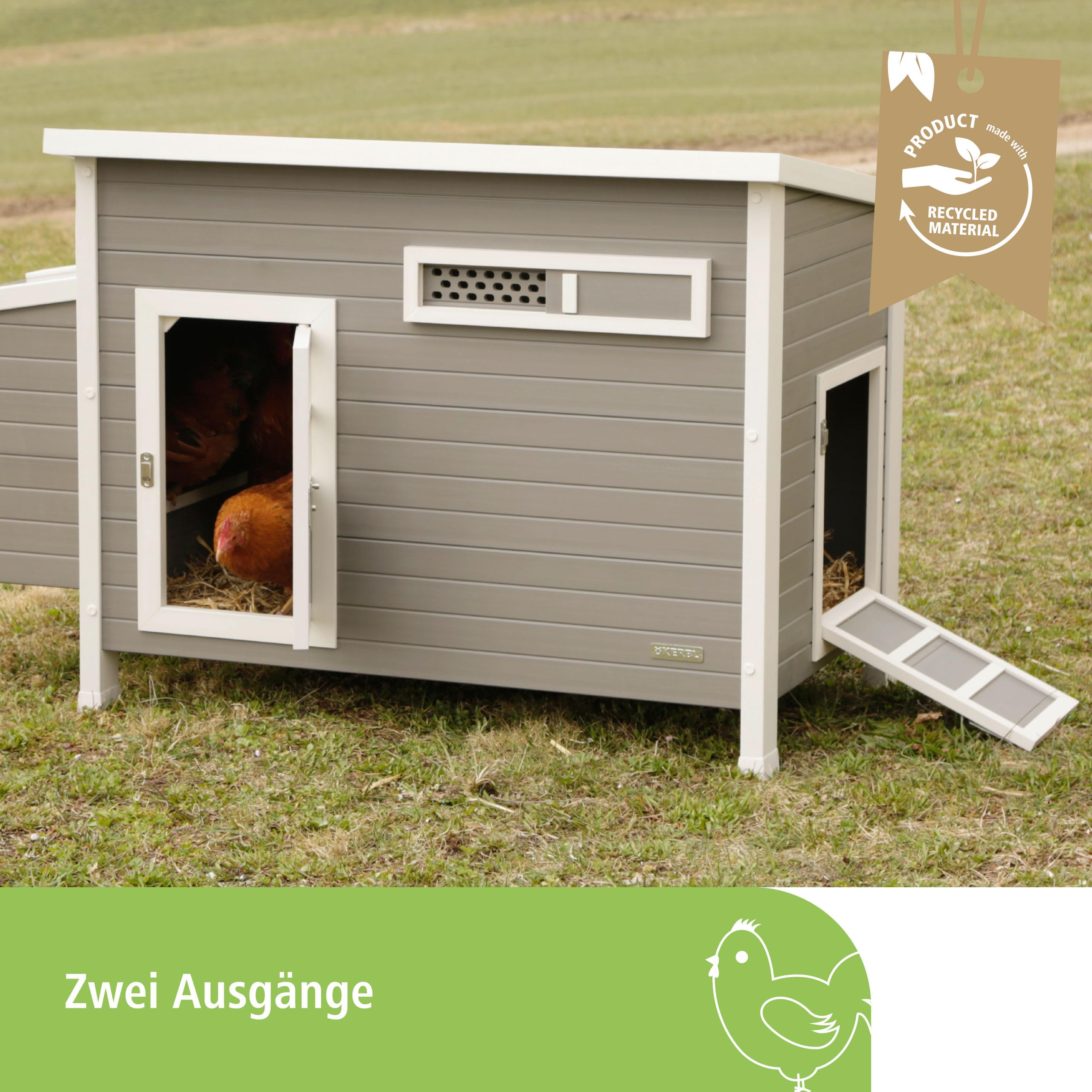 Kerbl Hobbyfarming ECO-Kunststoffstall für Hühner, Hühnerstall, 137x73x83cm, wetterfest, nachhaltiges Material, einfache Pflege, langlebig