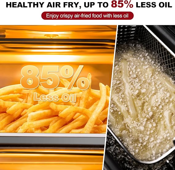 TomaChef Air Fryer Toaster Oven Combo, 26.5QT Large Capacity with Visible Window, 11-in-1 Countertop Toaster Oven, 85% Less Oil Healthy Cooker for Family, PFAS Free & Stainless Steel