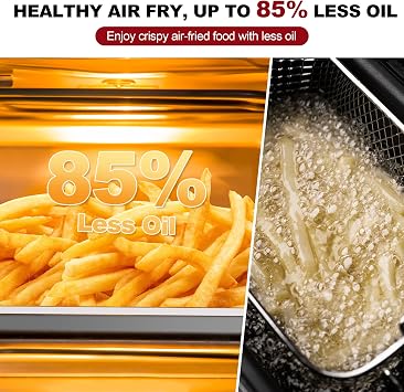 TomaChef Air Fryer Toaster Oven Combo, 26.5QT Large Capacity with Visible Window, 11-in-1 Countertop Toaster Oven, 85% Less Oil Healthy Cooker for Family, PFAS Free & Stainless Steel