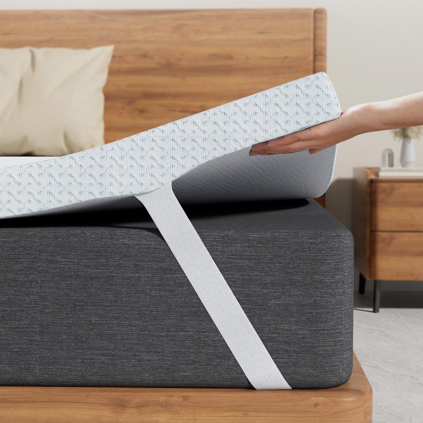 FRIDEKO Memory Foam Mattress Topper Double Bed, 10cm Dual Layer, 135x190cm