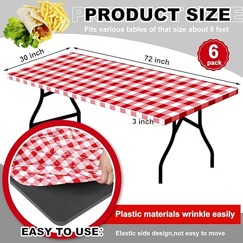 Miniatura 2 de Boao 6 manteles de plástico de Navidad de 72 x 30 pulgadas para mesas de 6 pies, manteles desechables con elástico ajustable elástico para