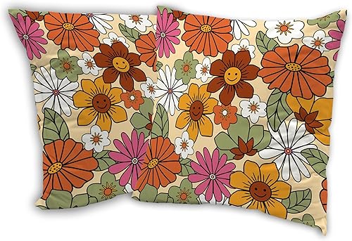 Juego de 2 fundas de almohada decorativas retro de los años 70 de 18 x 18 pulgadas, fundas de almohada decorativas coloridas para el hogar, sala de