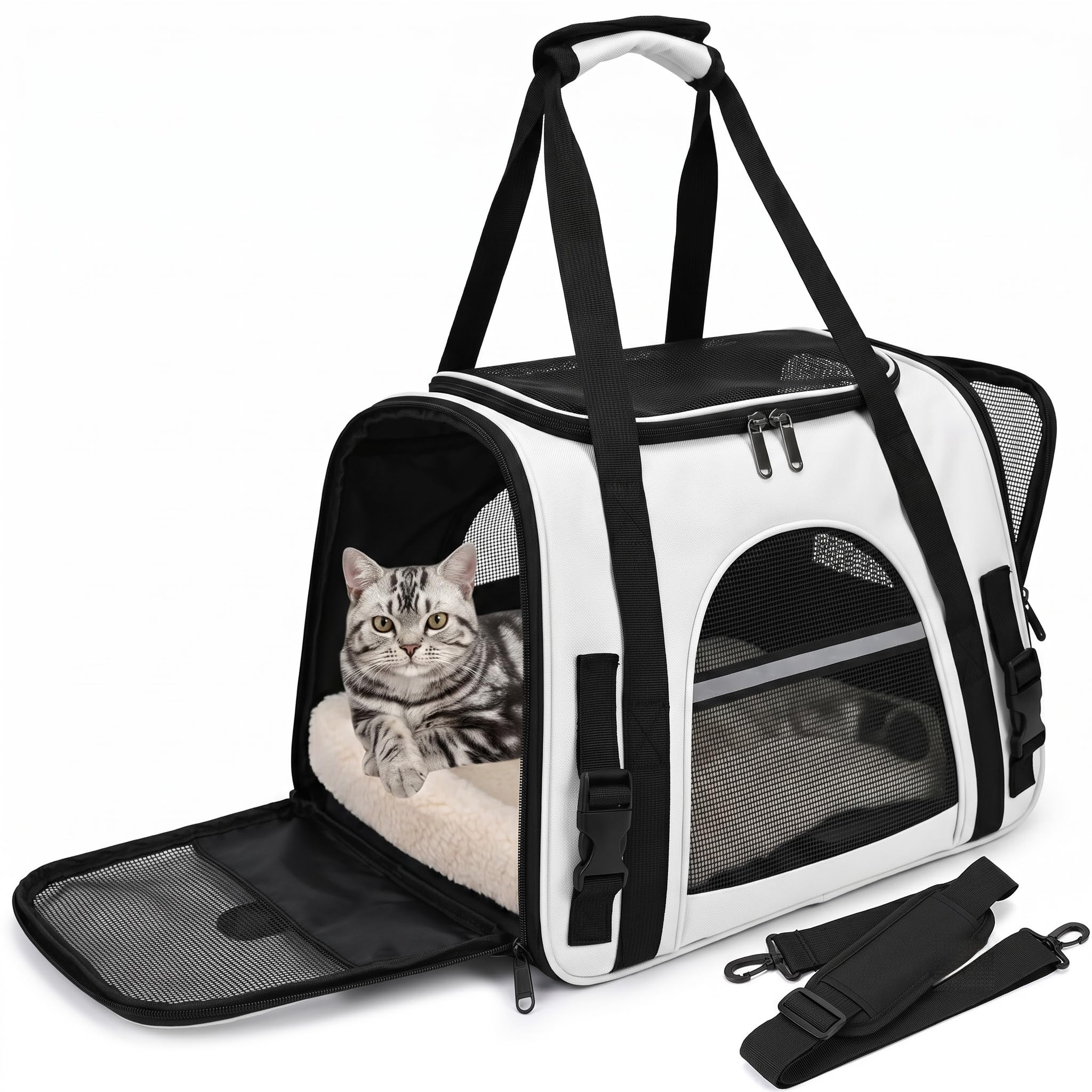 LOTUSART Transportadora para Gato y Perro con Estructura Reforzada, Mochila para Perro Plegable y Portátil de Viaje, Malla Antirrasguños, Carga Máx 15kg, Bolsa Segura Libre de BPA