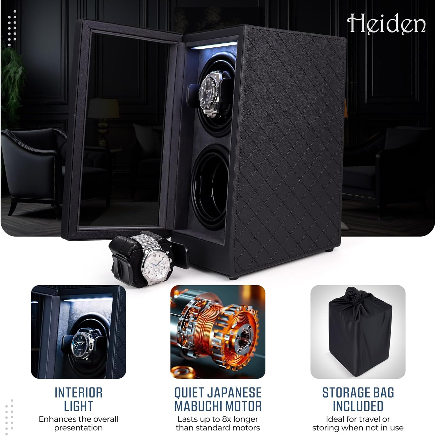 Heiden Double Watch Winder, Automatic Watch Winder for Automatic Watches, Natural Swing Motion Watch Winder, Compatible with Rolex Alta