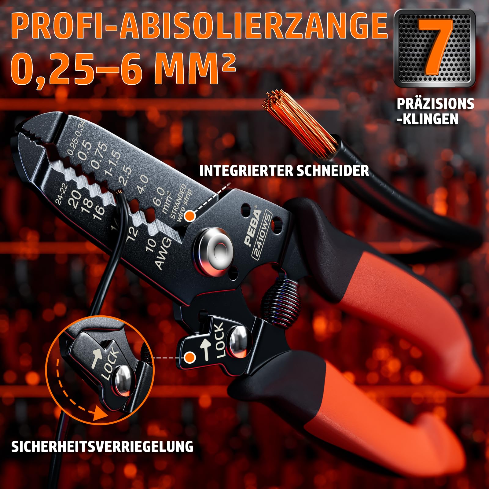 PEBA Crimpzange Flachsteckhülsen Set, 20 Arten 2,8/3,9/4,8/6,3mm Flachsteckhülsen, Crimpzangen für 0,25-2,5mm² Flachsteckhülsen/kabelschuhe Flachstecker, mit Abisolierzange, Flachsteckhülsenzange