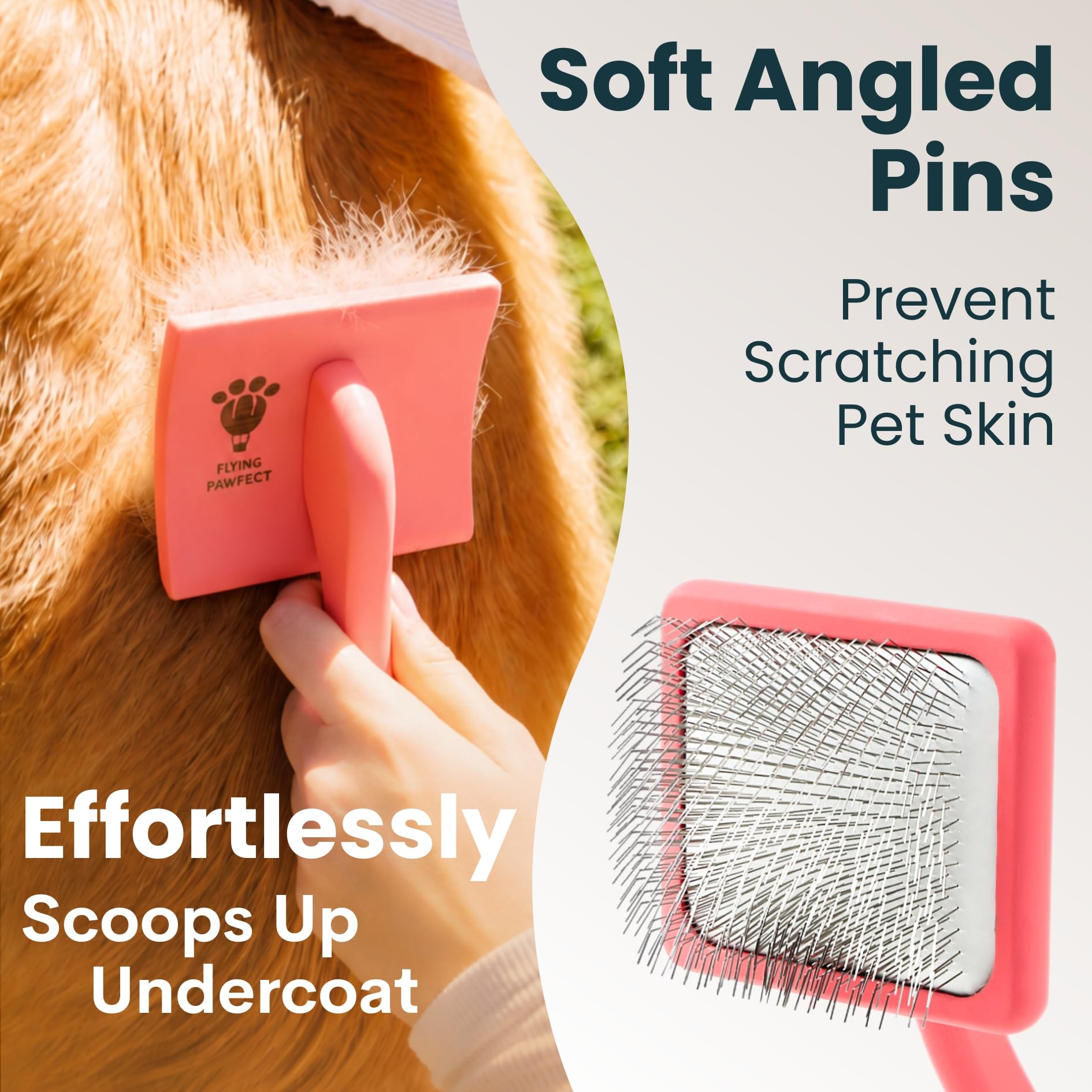 Cepillo para mascotas con pasadores de acero inoxidable para aseo de masajes suaves, desliza este cepillo universal para desenredar, desprendimiento de pelo y capa inferior, regalo ideal para mascotas