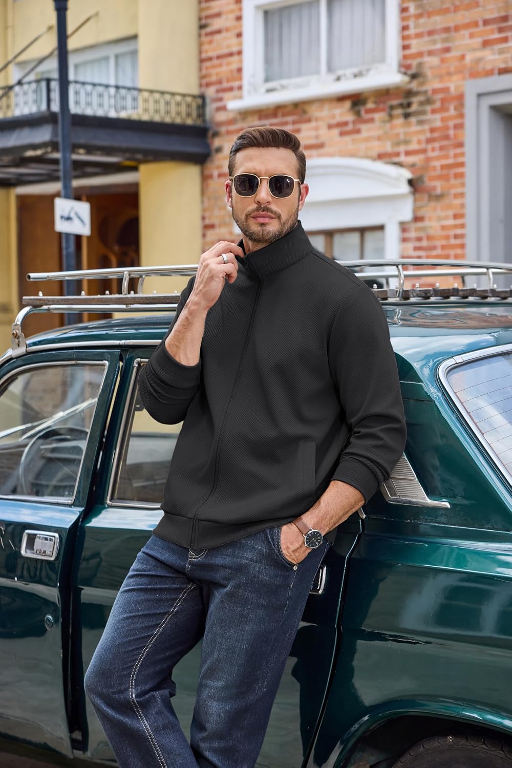 COOFANDY Mens Zip Up Sweatshirt Casual Lightweight Jackets Full Zip Sweater