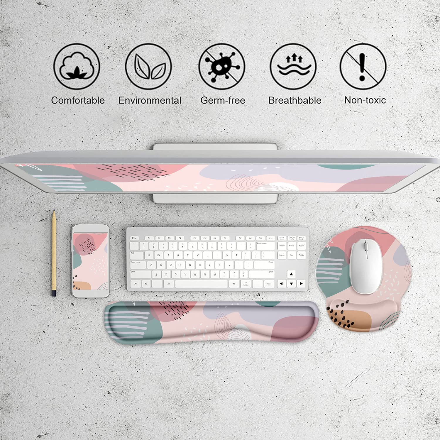 Poggiapolsi e tappetino per mouse con supporto per il polso, tappetino ergonomico per mouse in memory foam, per giochi e ufficio, sollievo dal dolore, set di supporto per il polso