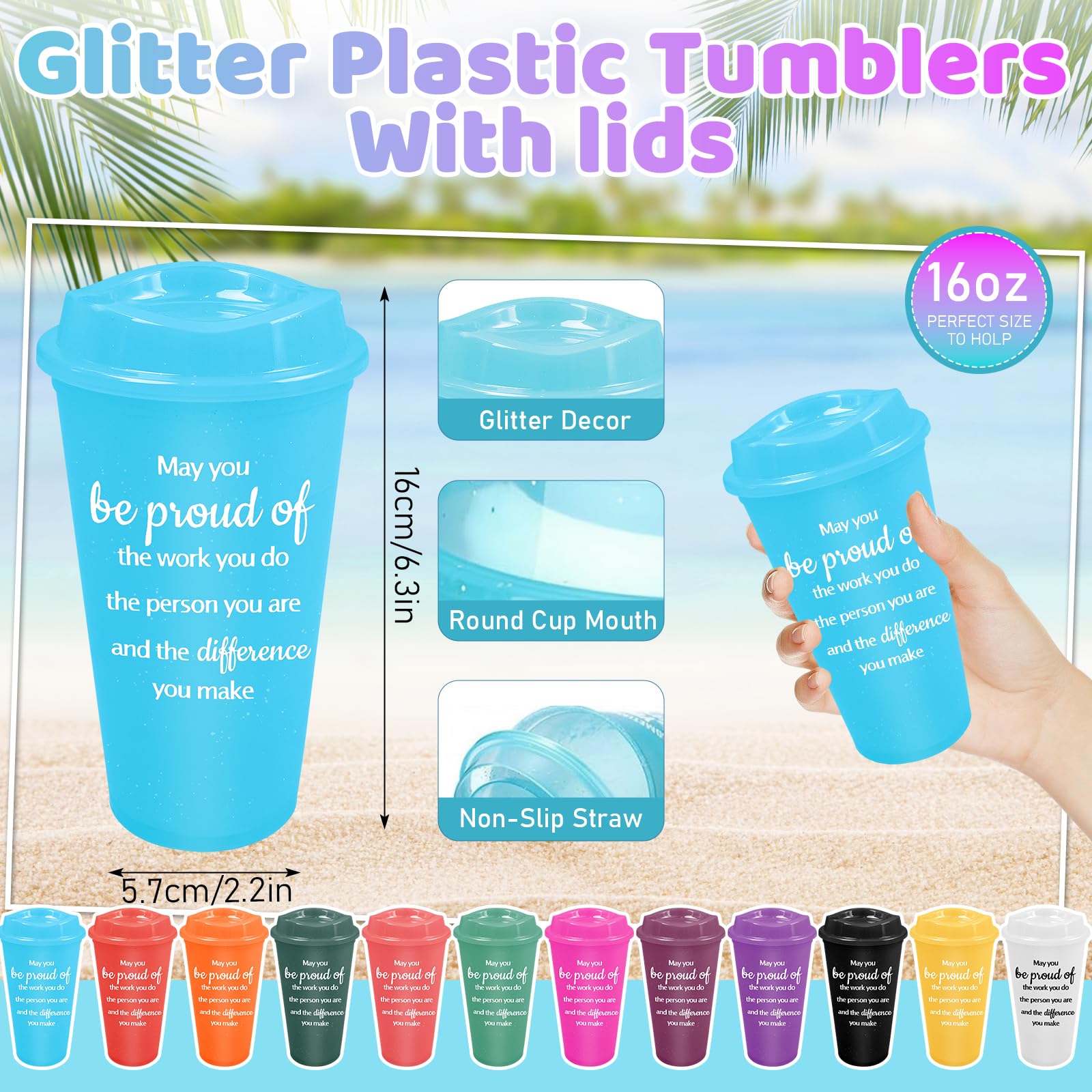 Lot de 24 gobelets à café en plastique avec couvercles colorés réutilisables pour la fête des pères – 473 ml – Gobelets inspirants pour enseignants, collègues, employés – Cadeaux de Noël