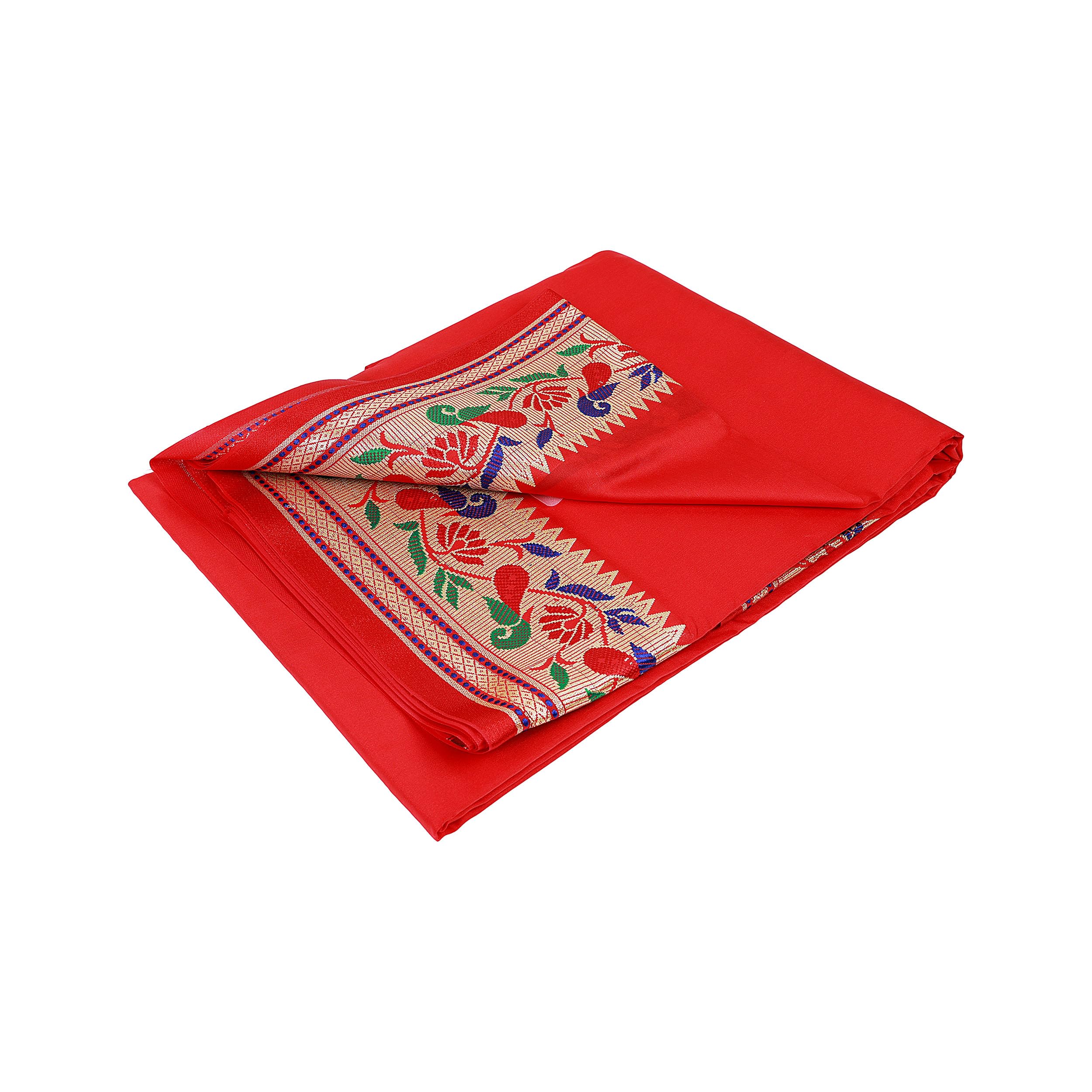 priyakant safawala Men’s Unstitched Silk Paithani Border Dhoti Set For Wedding, Pooja And Traditional Function Use It, [Red, Size - Free, 4+2 Meter]-picture-17