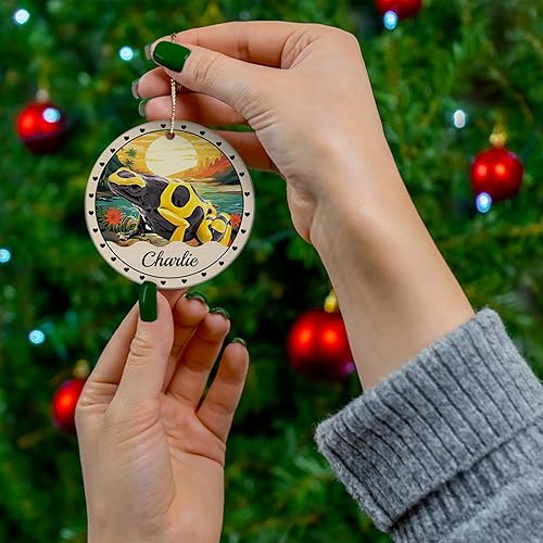 Miniatura 4 de Sunset Theme Design Bumblebee Dart Frog Personalized Christmas Ornaments 2023 Circle White Ceramic Pet Owner Gifts