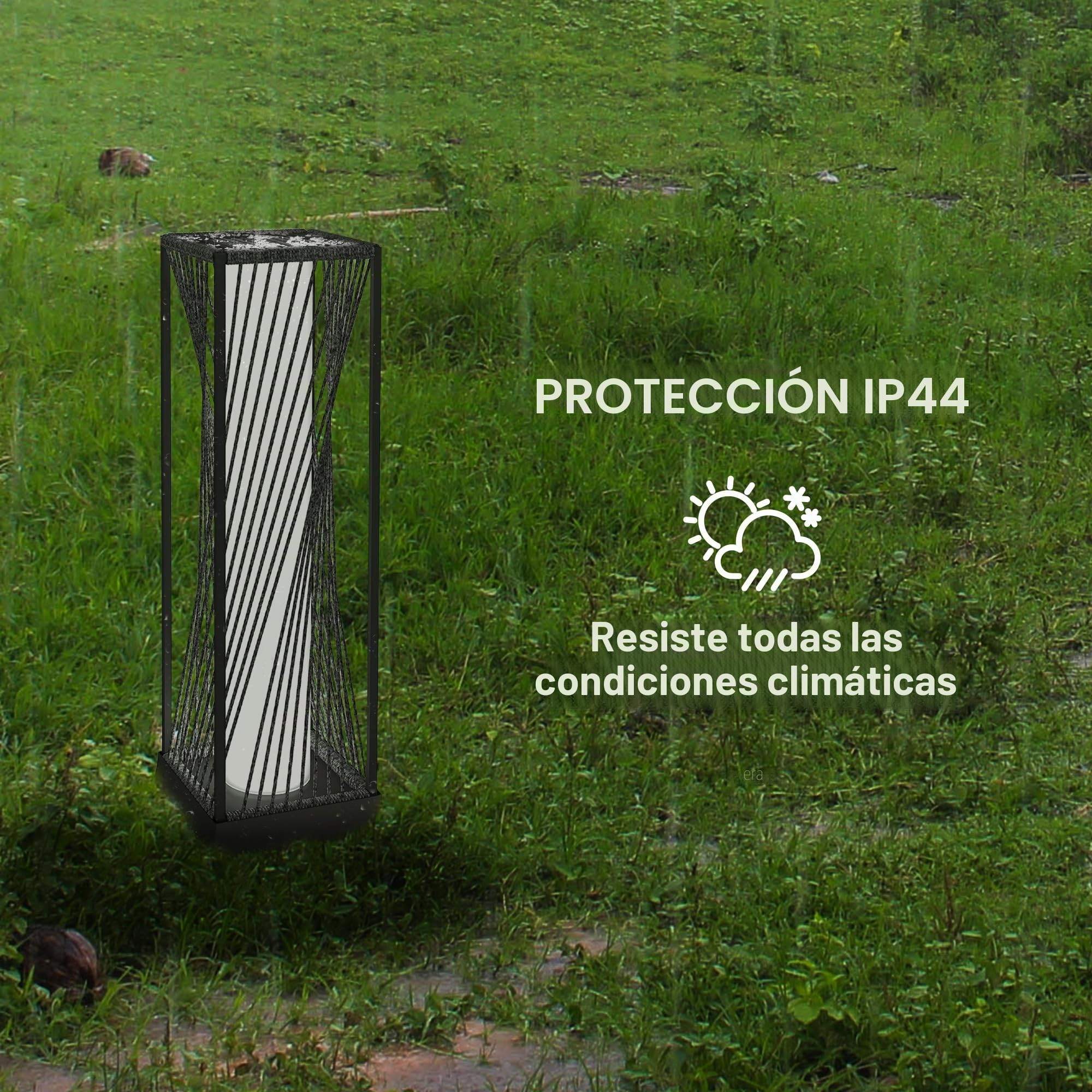 Outsunny solar lámpara de pie de ratán con sensor de luz 25 LEDs lámparas solares en estilo boho IP44 impermeable lámpara solar lámpara solar lámpara al aire libre recargable linterna solar para