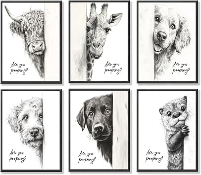 Funny Bathroom Wall Art Set of 6 Black and White Bathroom Posters Unframed