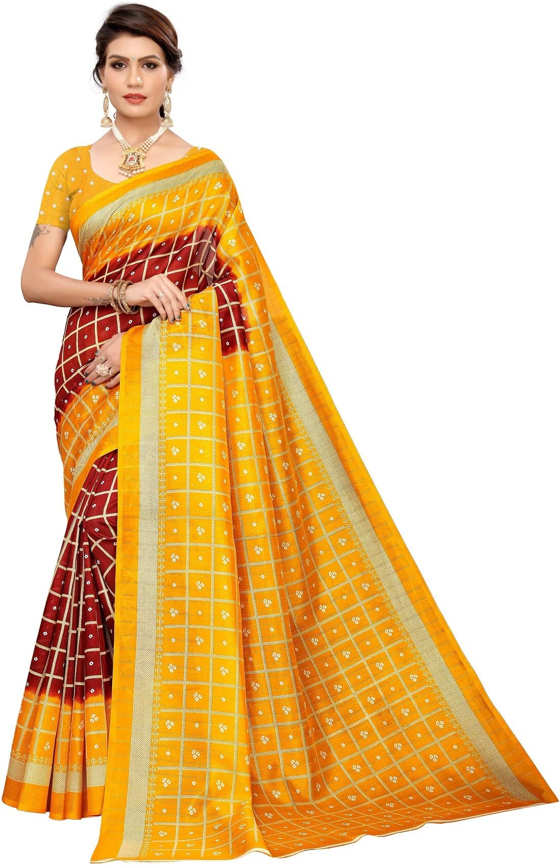 PeegliMaroon Wedding Wear Bandhani Saree Art Silk Traditional Women Sari