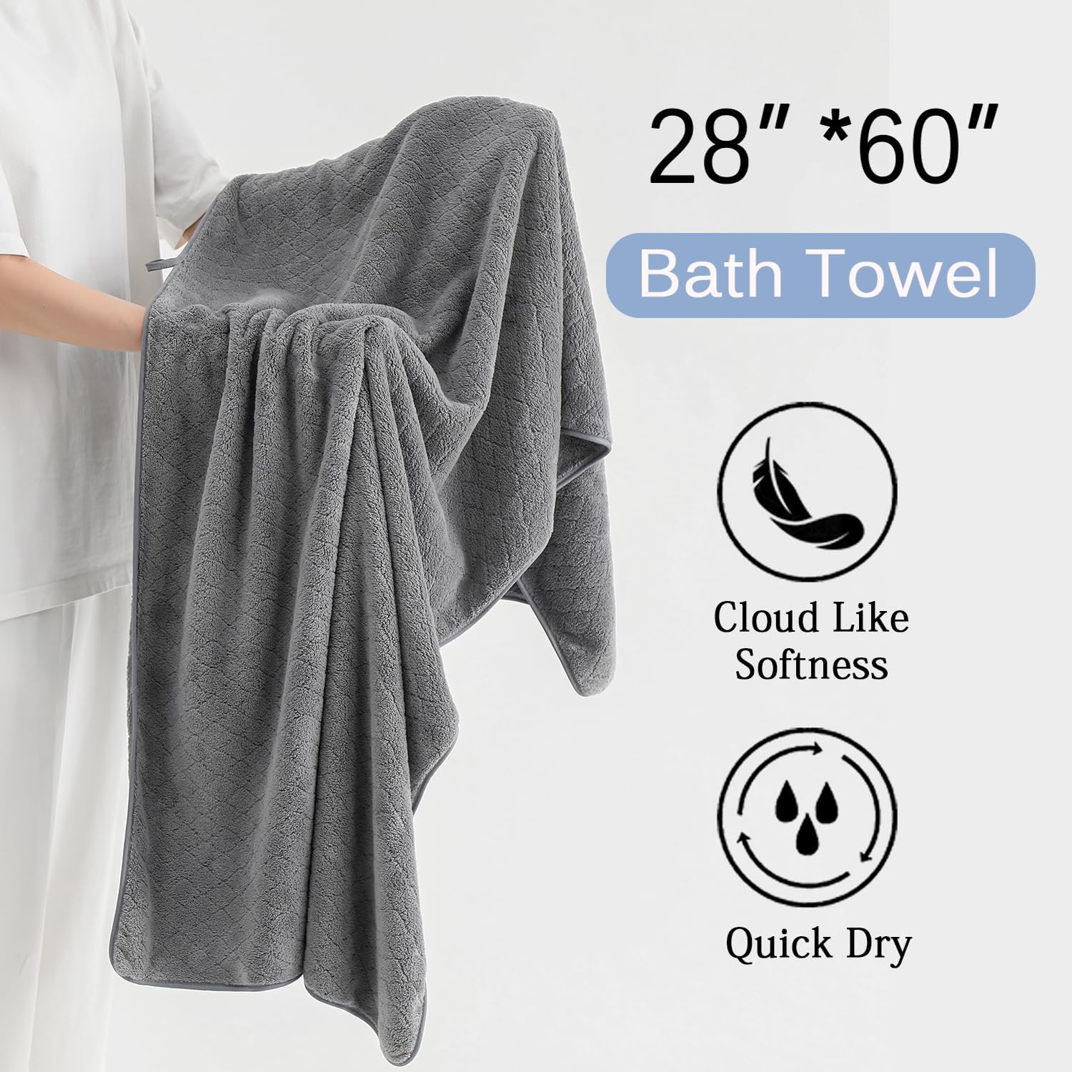 Luxury Bath Towels Set - 12 Piece (4 Bath Towels,4 Hand Towels,4 Washcloths), 100% Microfiber,Extra Absorbent Super Soft & Quick Dry,Complete Family Pack for Bathroom Gym Pool,Grey - Image 5