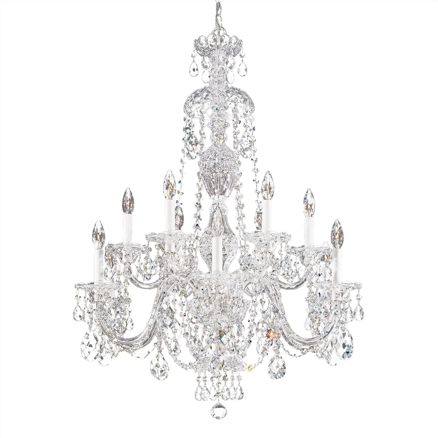 Schonbek Sterling 12 Light 29in x 38in Chandelier in Silver with Clear Heritage Hand-Cut Crystal