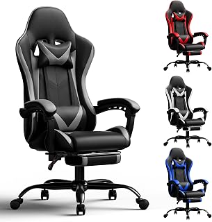 Gaming Chair, Ergonomic Computer Chair with Footrest Lumbar Support, Grey | 400 lbs Adult Chair, High Back, Height Adjustable Video Game Chair with 360° Swivel Seat and Headrest for Office, Gaming